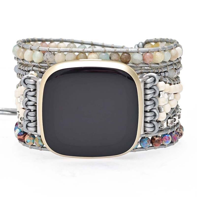 ZACHTE GLINSTERING JASPIS & AMAZONIET FITBIT HORLOGEBANDJE