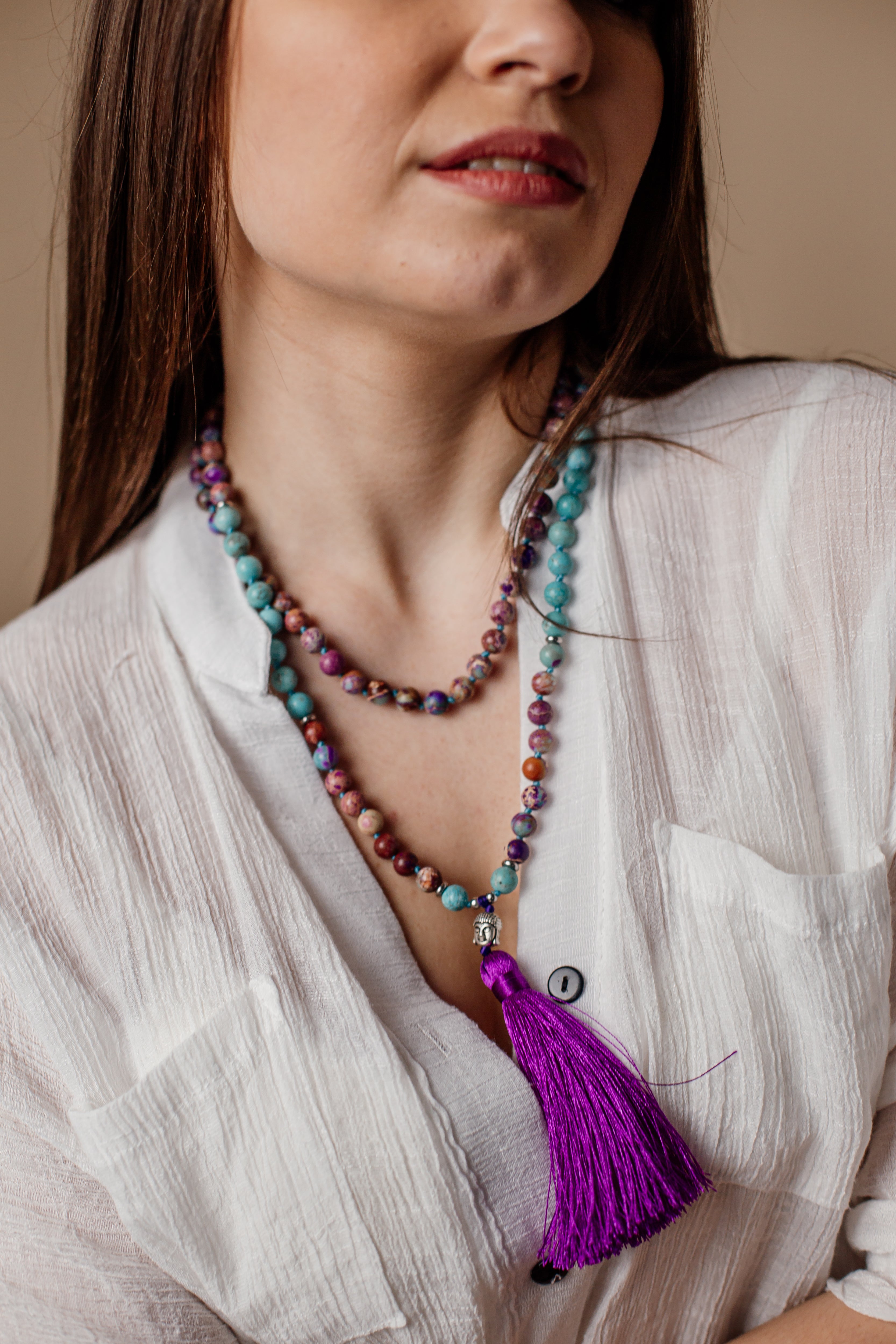 VIOLET ENCHANTER JASPIS & TURKOOIS KRALENKETTING