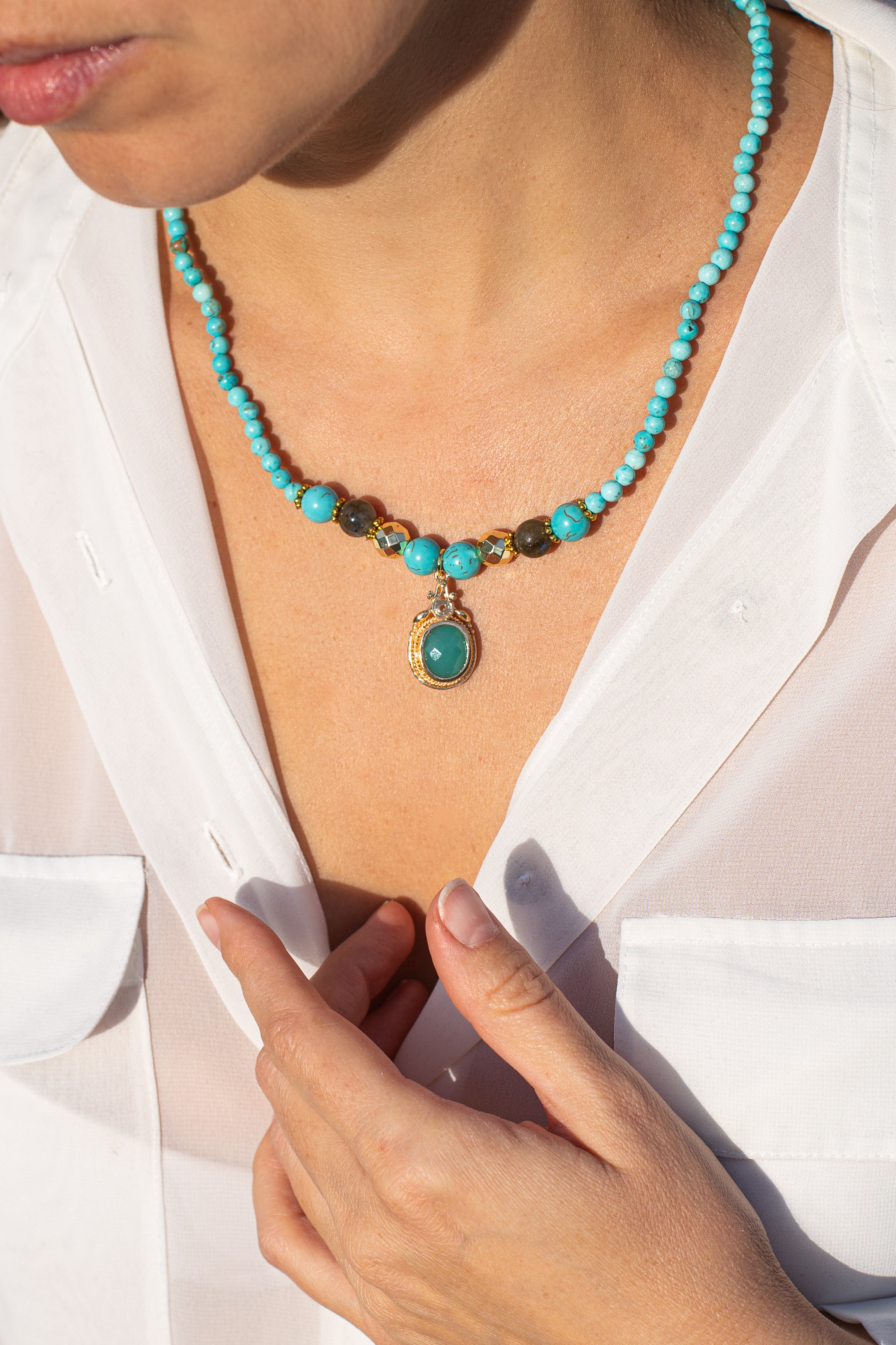 VINTAGE TURKOOIS VOOR DUBBEL GEBRUIK MEDITATIEVE KETTING