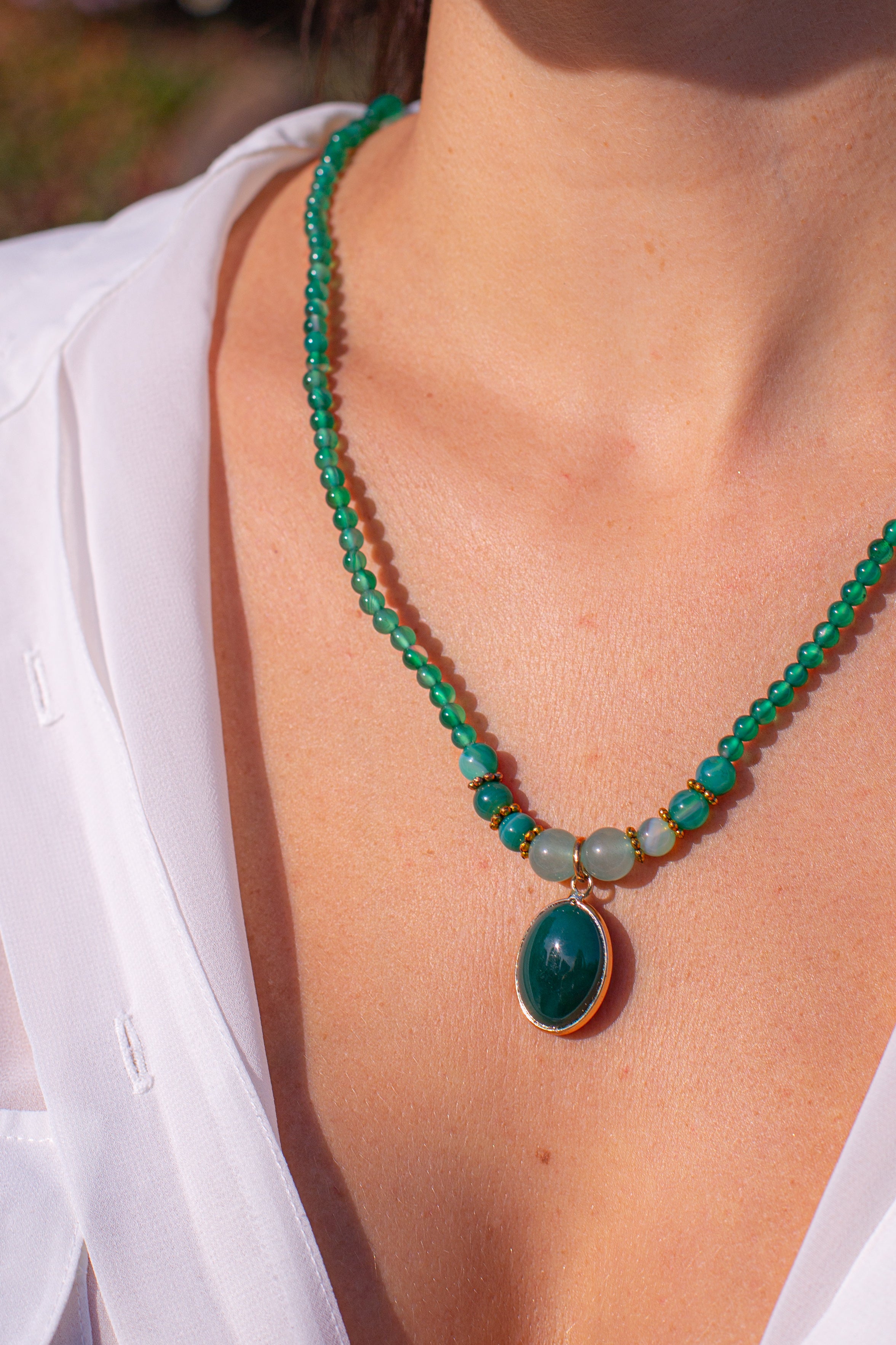 VINTAGE GROENE ONYX DUBBEL-GEBRUIK KALMERENDE KETTING