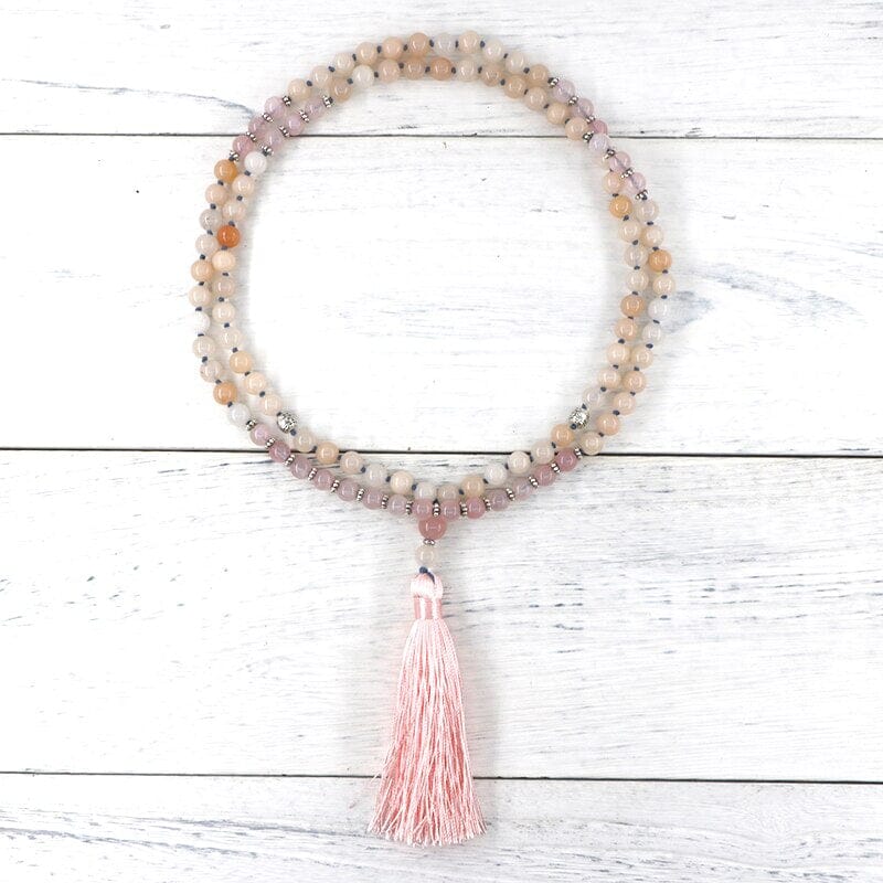 STOUTMOEDIGE SERENITEIT ROZE AVENTURIJN & ROZENKWARTS MALA KETTING