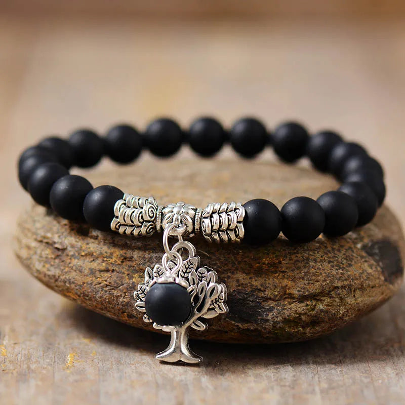 Harmony Haven Matte Onyx & Amethist Levensboom Armband