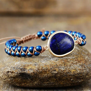 Geweven Wijsheid Amethist & Lapis Lazuli Armband