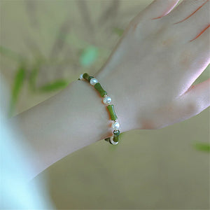 Bamboe Bliss Armband van Groene Jade & Parel