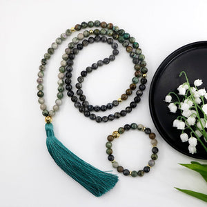 LOTUS ZWARTE LABRADORIET, JASPIS & AFRIKAANSE TURKOOIS MALA SET