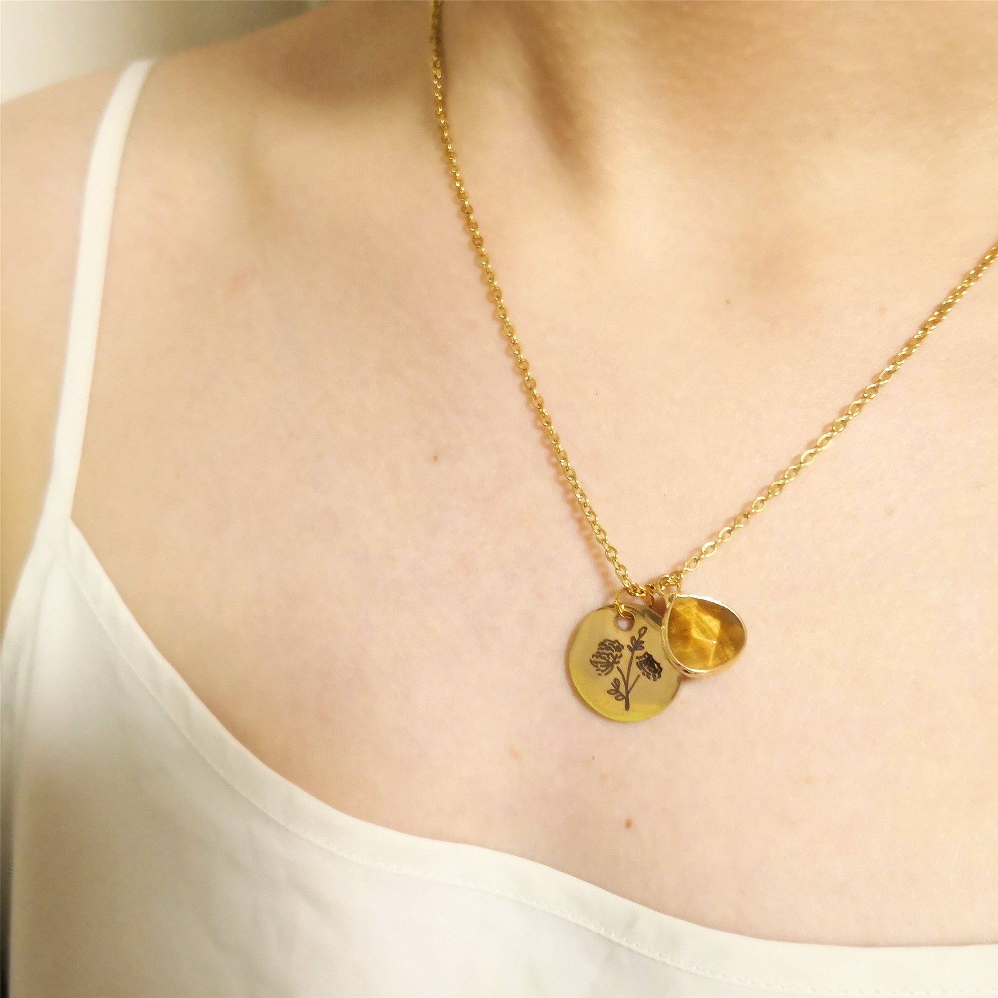 BLOEMEN GEBOORTESTEEN CADEAU KETTING