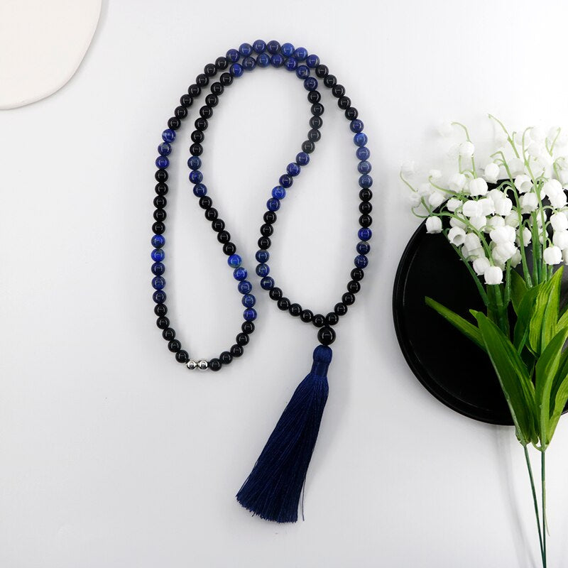 MINDFUL LAPIS LAZULI & ZWARTE AGAAT MALA KETTING