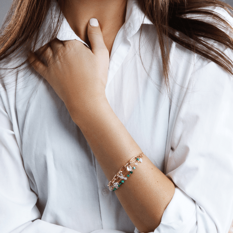 TRUE BEAUTY TURKOOIS & OPAAL GELAAGDE GOUDEN ARMBAND