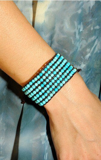 BLAUWE OPULENTIE TURQUOISE KRALEN WIKKEL ARMBAND