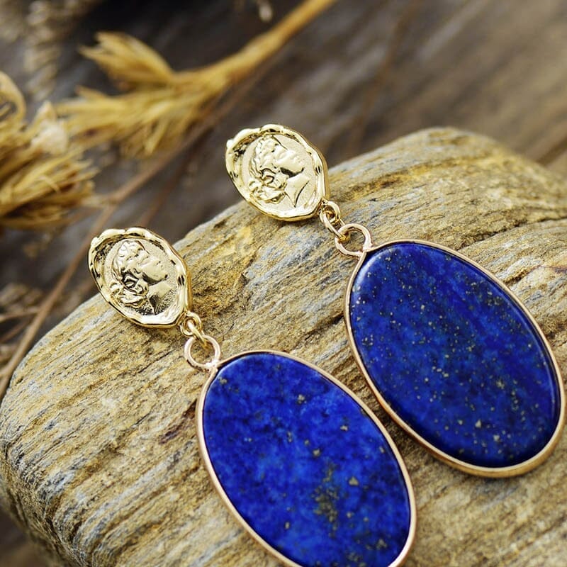 VROUWELIJKE MYSTIEK BLAUWE LAPIS GOUDEN HANGER OORBELLEN