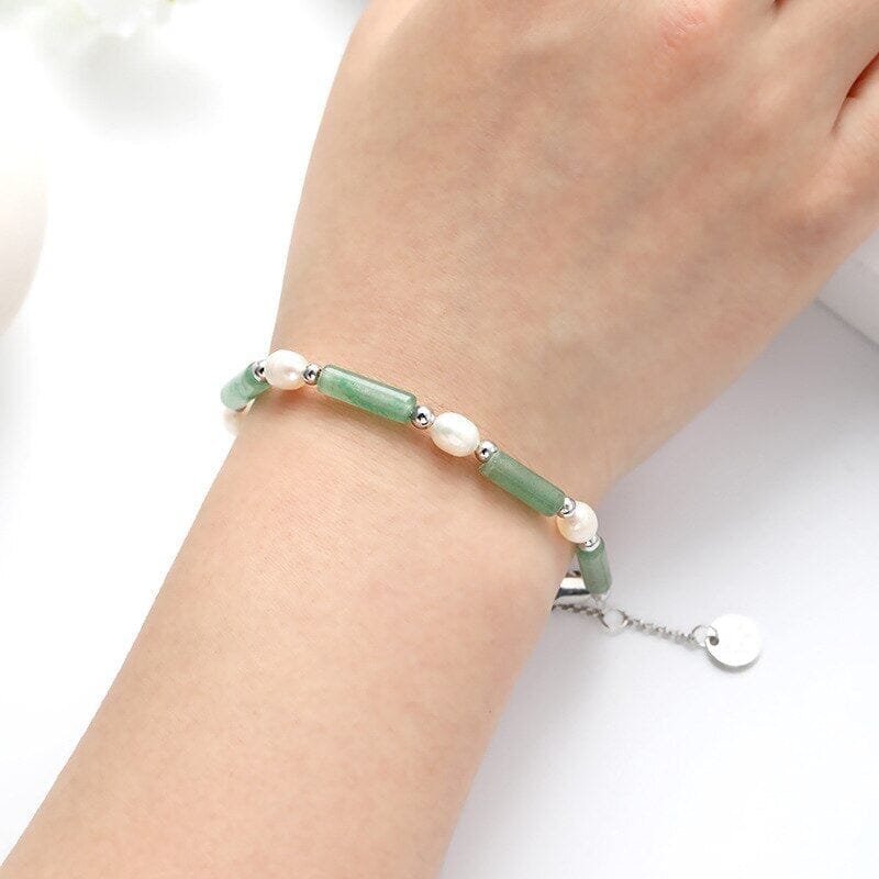 LUCKY HARMONY GROENE JADE & ZOETWATERPAREL ARMBAND