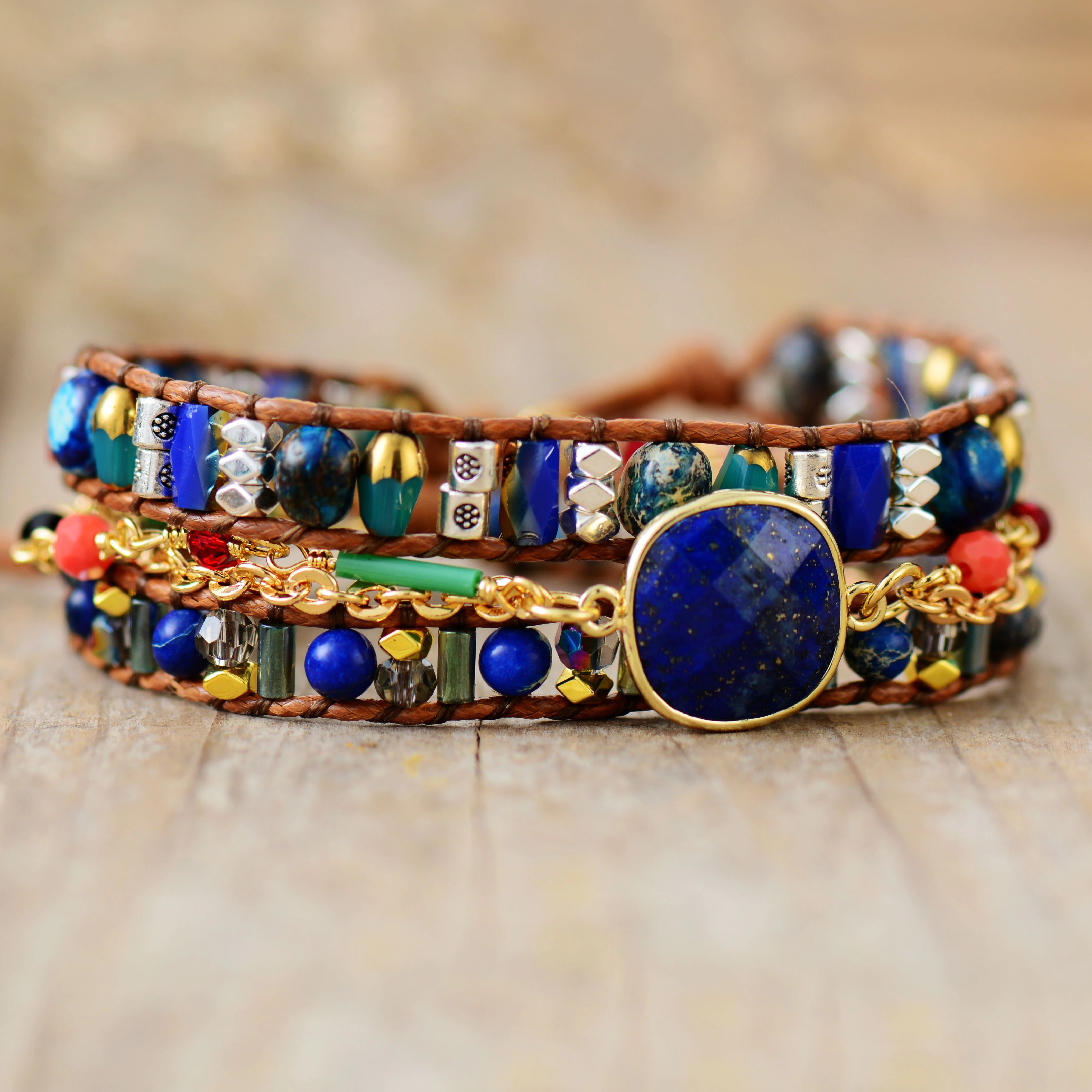 KOSMISCH OOG LAPIS LAZULI & JASPIS KRALEN WIKKELARMBAND