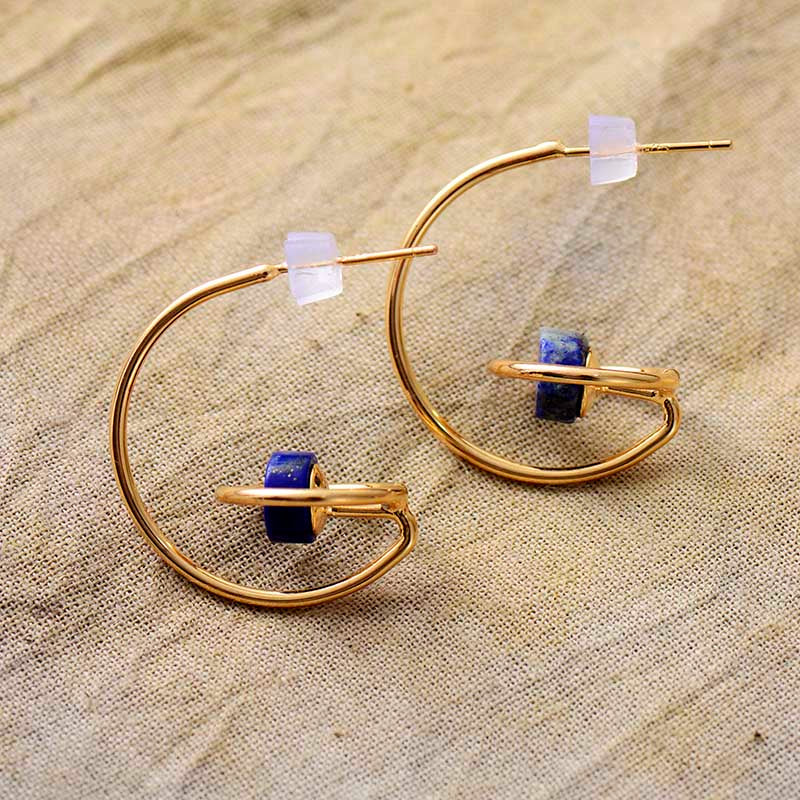 BOUNTY GLAMOUR LAPIS LAZULI & JADE HOOP OORBELLEN