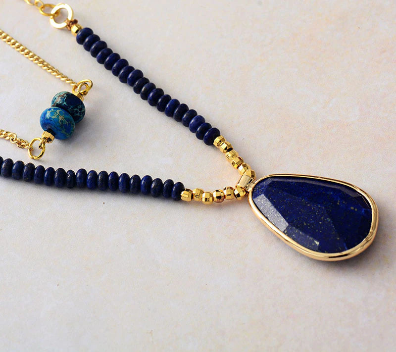 MAJESTUEUZE SKYLINE LAPIS LAZULI & JASPIS DUBBELE KETTING