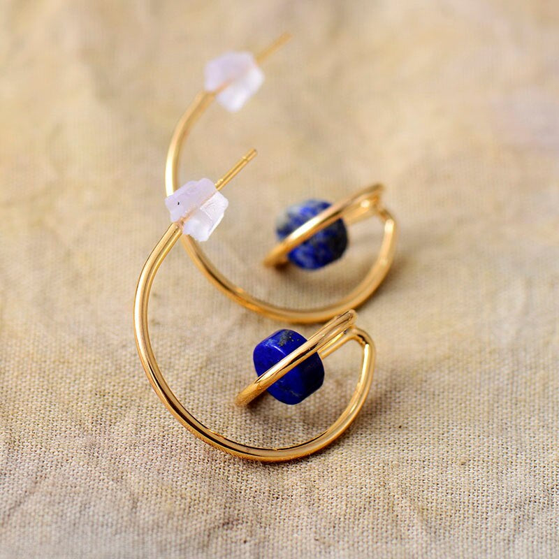 BOUNTY GLAMOUR LAPIS LAZULI & JADE HOOP OORBELLEN