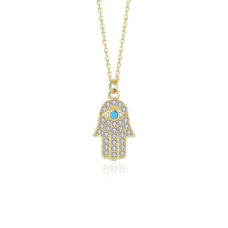 OVERVLOEDIGE VOORSPOED TURQUOISE & GOUDEN HAMSA HANDKETTING