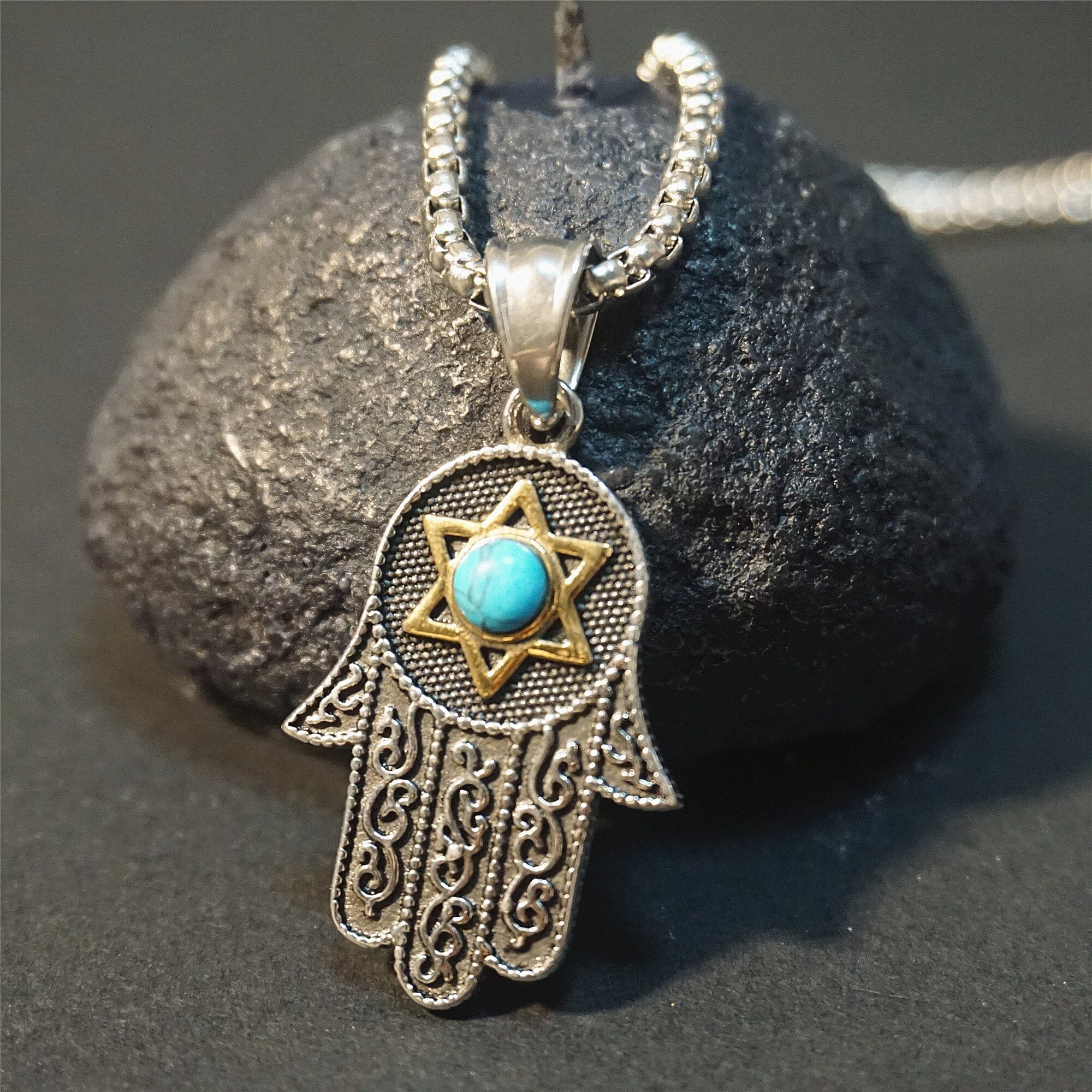 PEACEFUL ABUNDANCE TURQUOISE HAMSA HAND KETTING