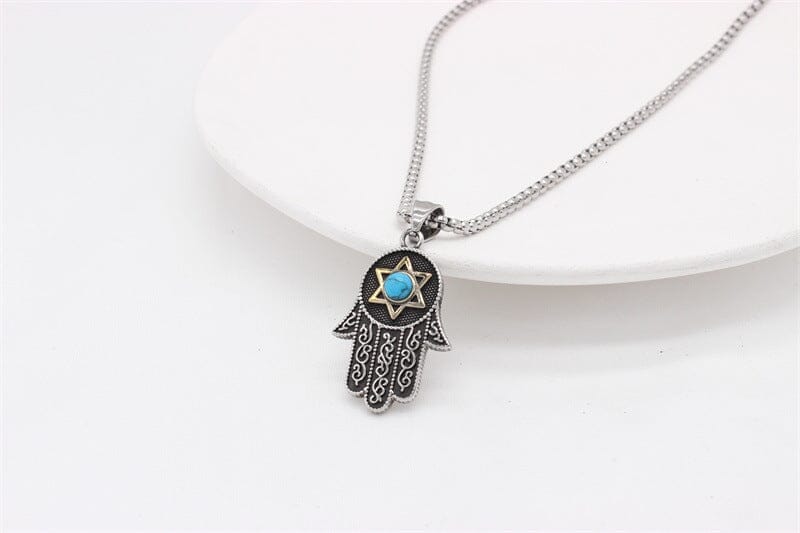 PEACEFUL ABUNDANCE TURQUOISE HAMSA HAND KETTING