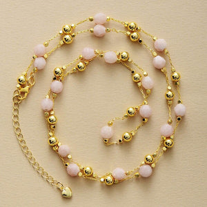 INNERLIJKE GODIN ROZE JADE & TIJGEROOG KETTING