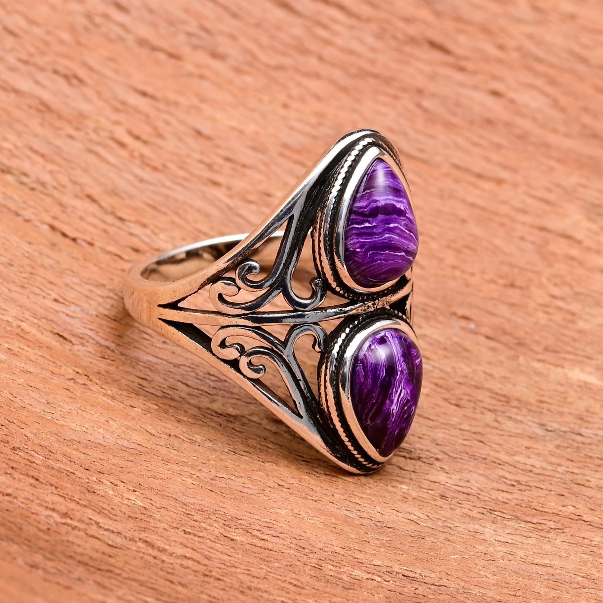 RHEA - DUBBELE TRAANVORMIGE BOHO CHIC AMETHIST RING