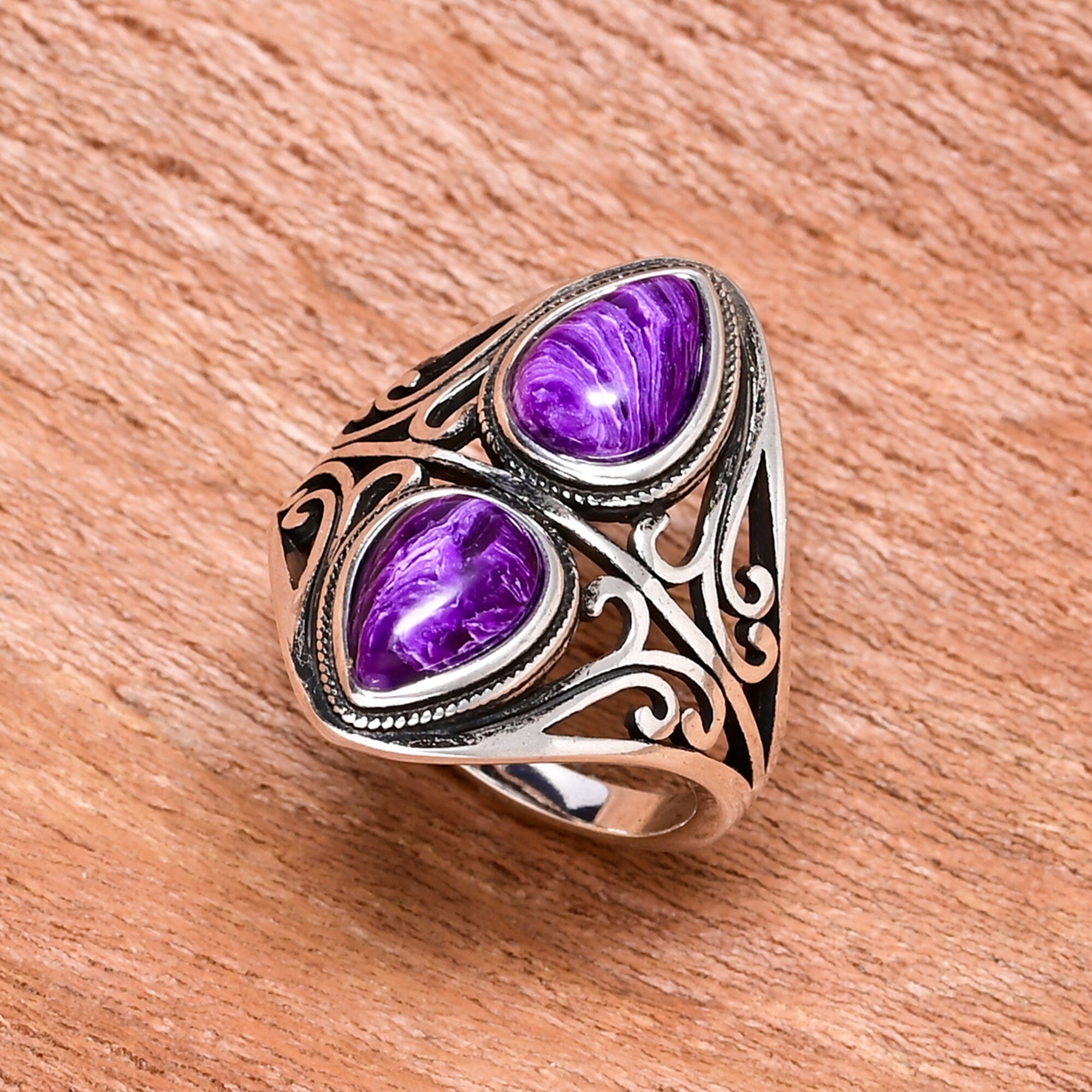 RHEA - DUBBELE TRAANVORMIGE BOHO CHIC AMETHIST RING