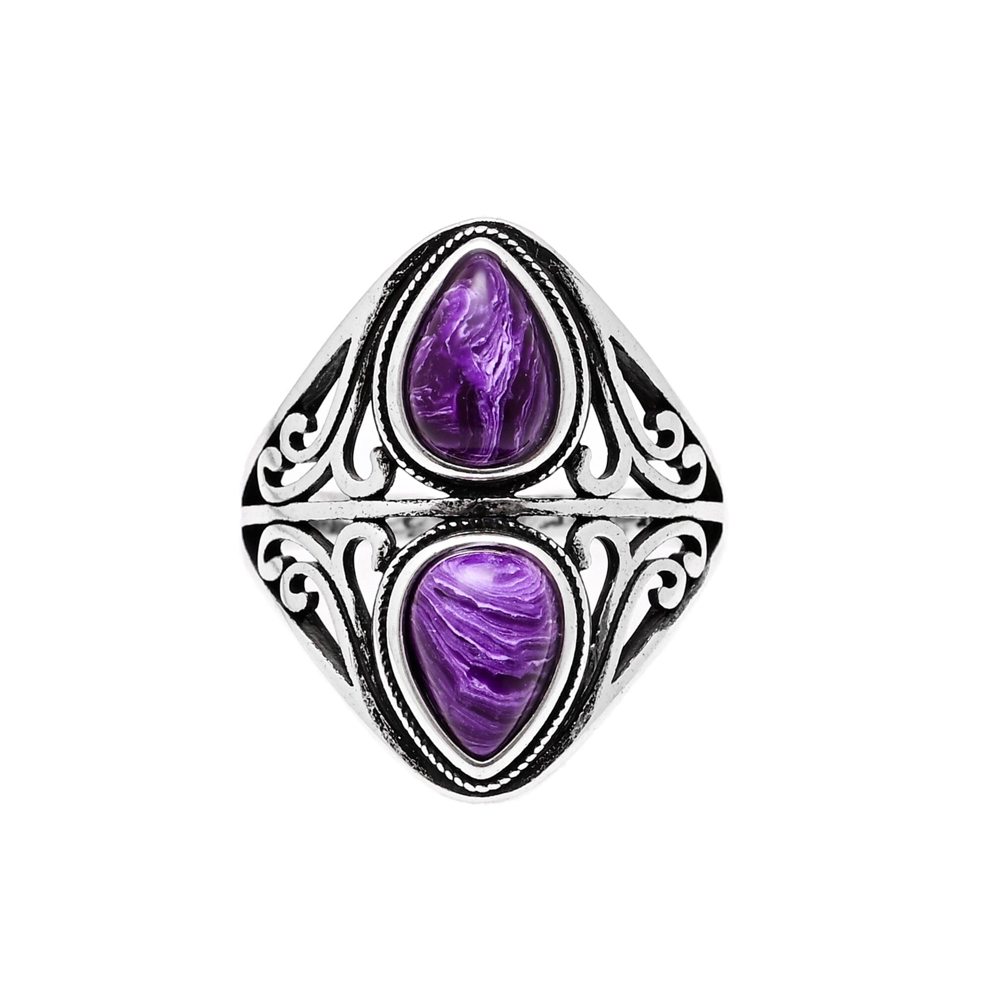 RHEA - DUBBELE TRAANVORMIGE BOHO CHIC AMETHIST RING