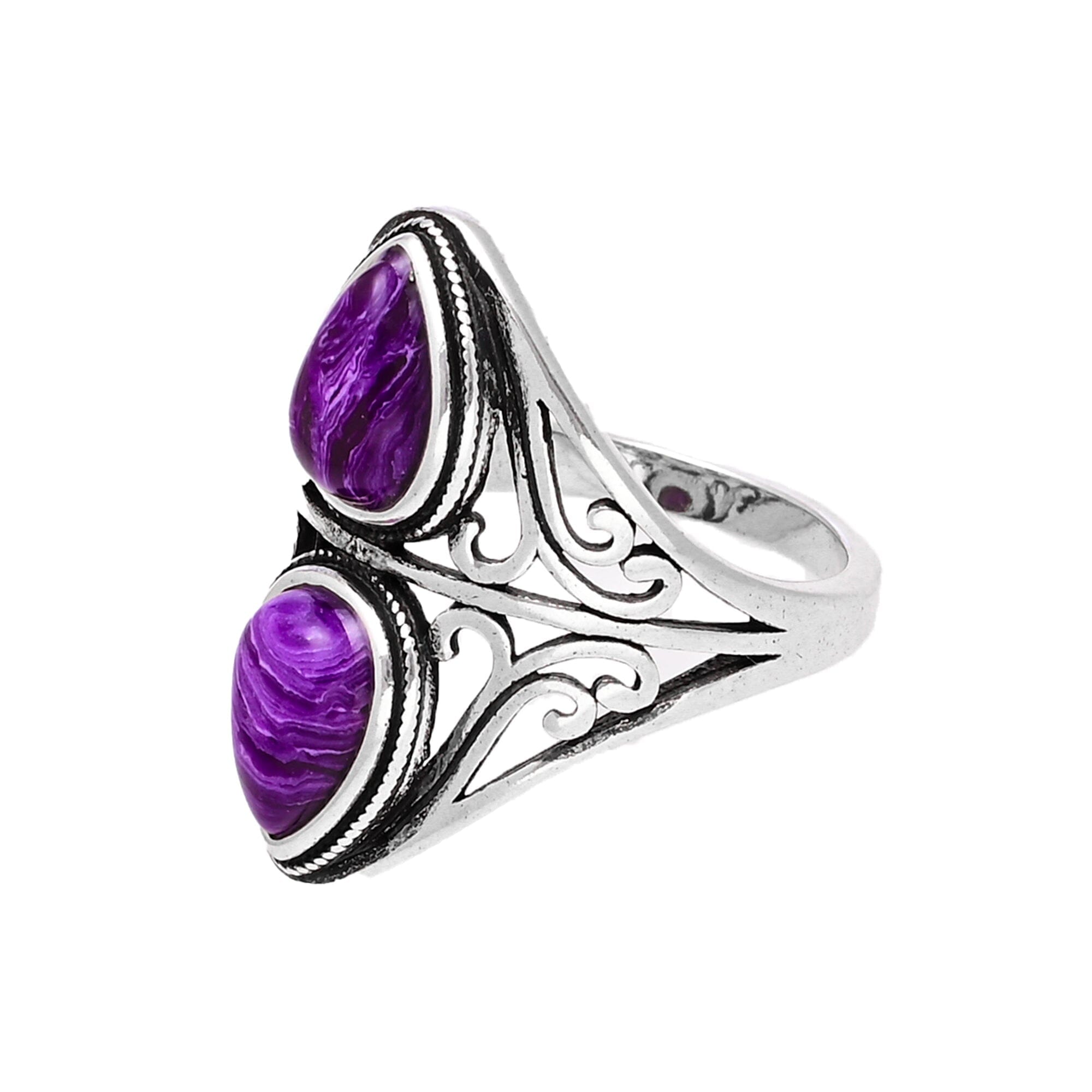 RHEA - DUBBELE TRAANVORMIGE BOHO CHIC AMETHIST RING