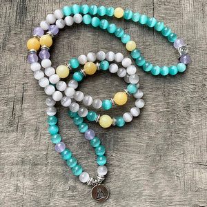 SPIRITUELE OVERVLOED OPAAL & GELE JADE MALA ARMBAND