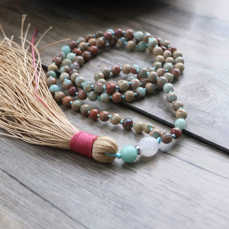 MATTE AMAZONIET EN JASPIS MALA KETTING