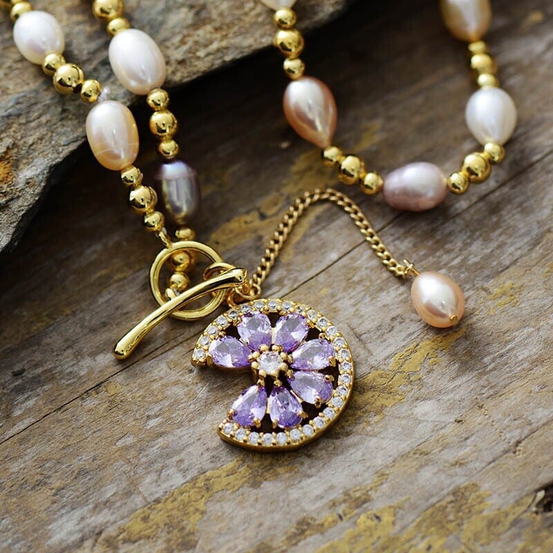 Delicate Charm Parel & Paarse Zirkoon Ketting