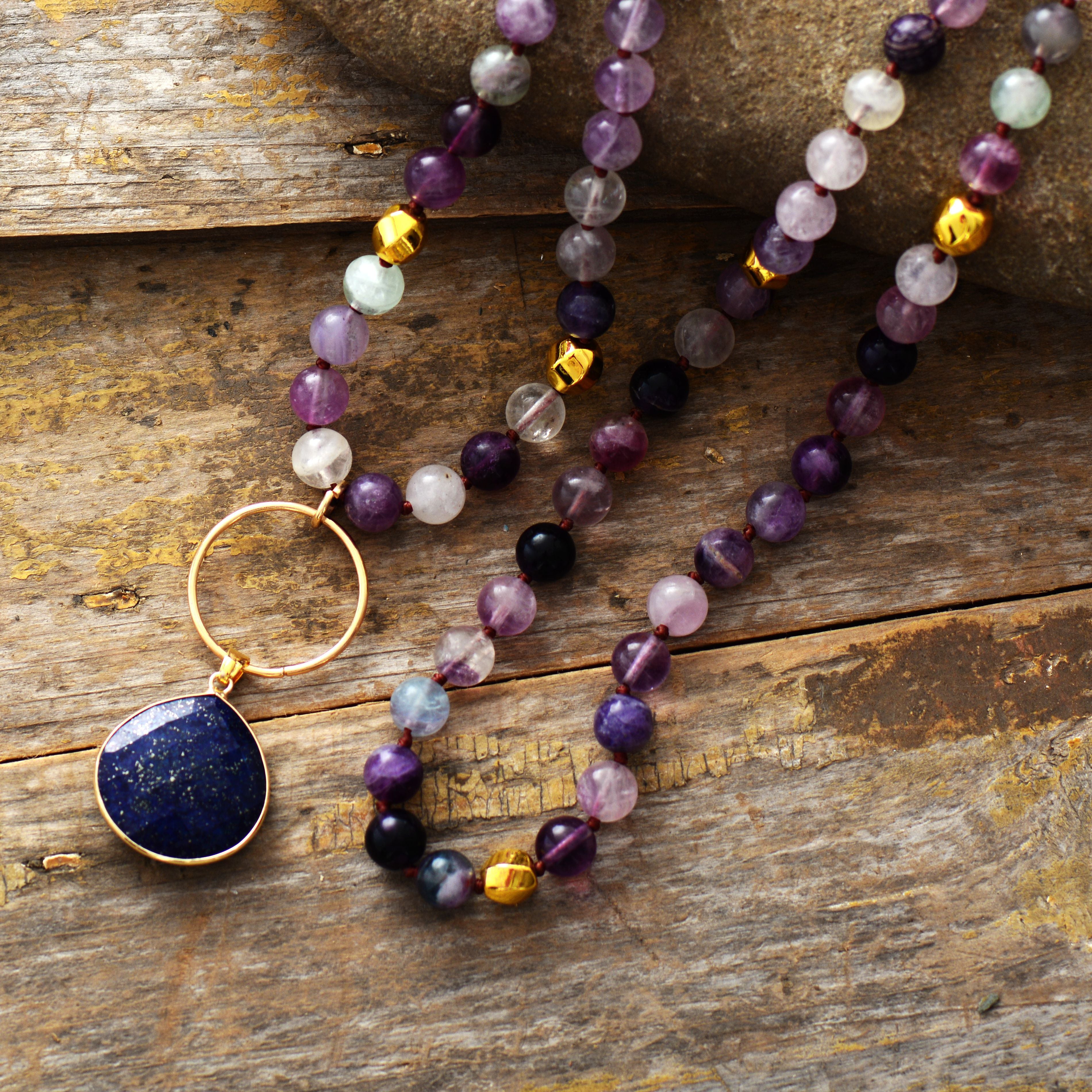 FLUORIET & LAPIS MEDITATIE MALA KETTING