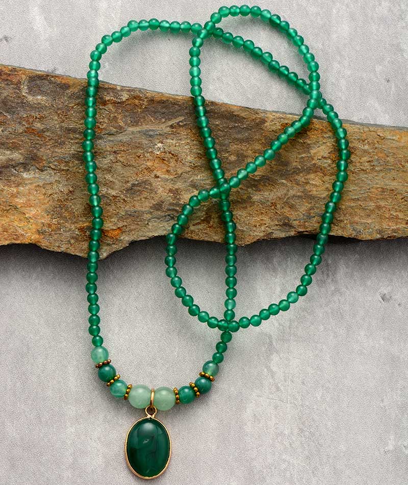 VINTAGE GROENE ONYX DUBBEL-GEBRUIK KALMERENDE KETTING