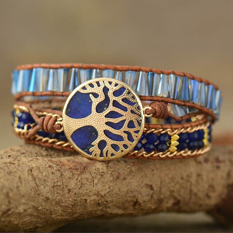 LEVENSBOOM LAPIS WIKKELARMBAND