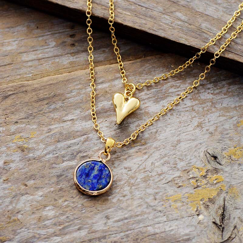 PURE WIJSHEID GOUD GELAAGDE LAPIS & ROZENKWARTS KETTING