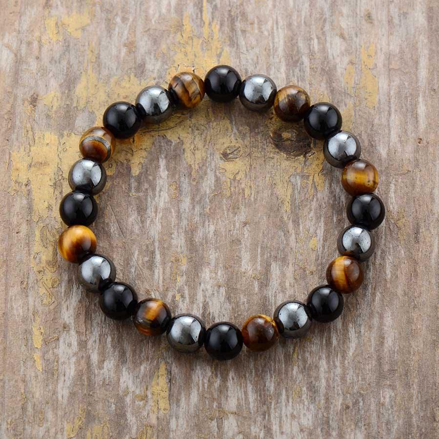 INNERLIJKE KRACHT ZWARTE ONYX TIJGEROOG HEMATIET ARMBAND