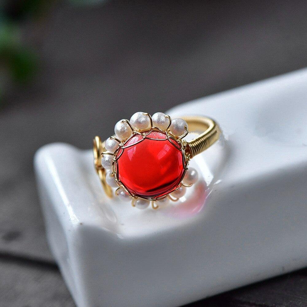 ZOETWATERPAREL ROOD BEDRAAD RING