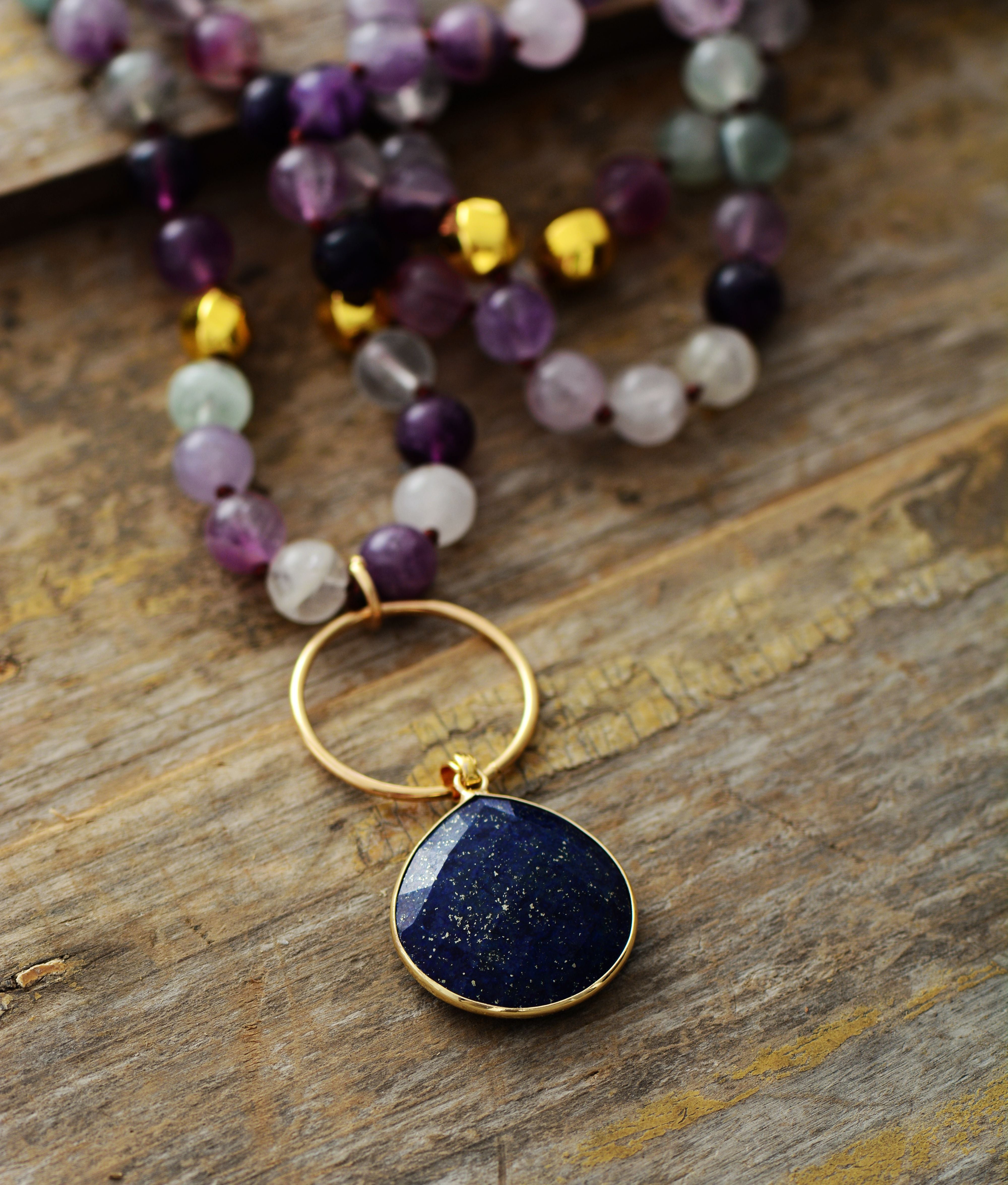 FLUORIET & LAPIS MEDITATIE MALA KETTING