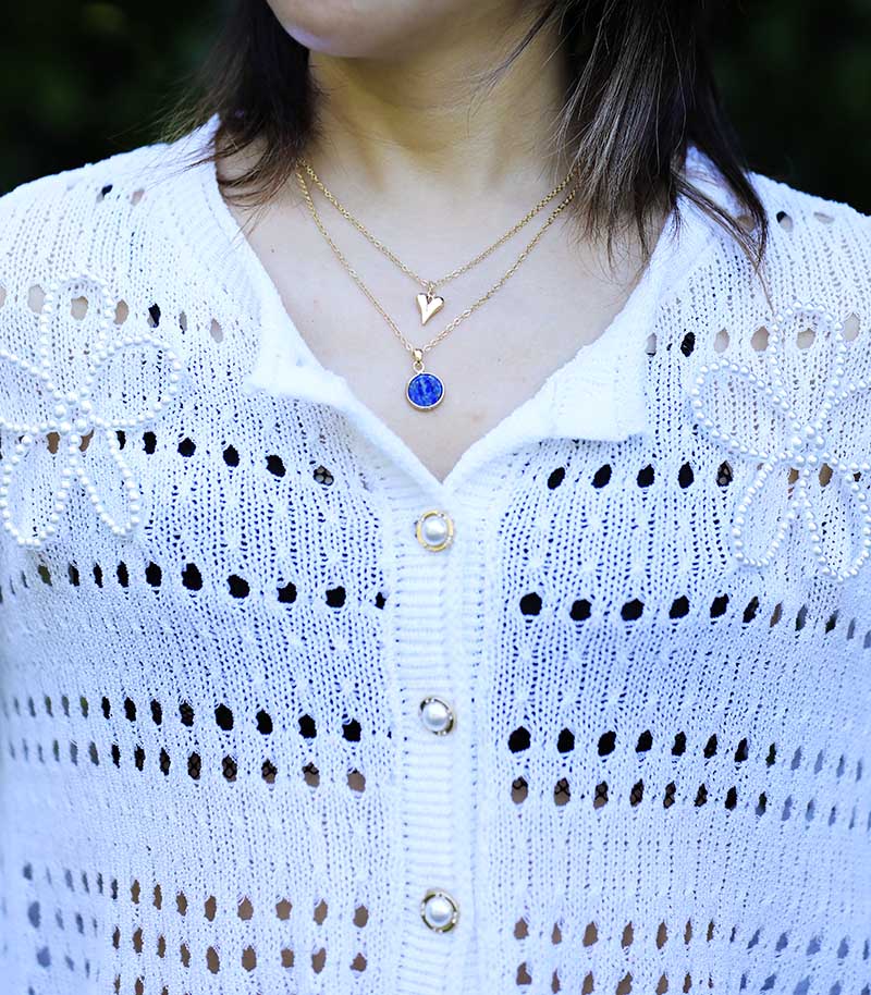 PURE WIJSHEID GOUD GELAAGDE LAPIS & ROZENKWARTS KETTING