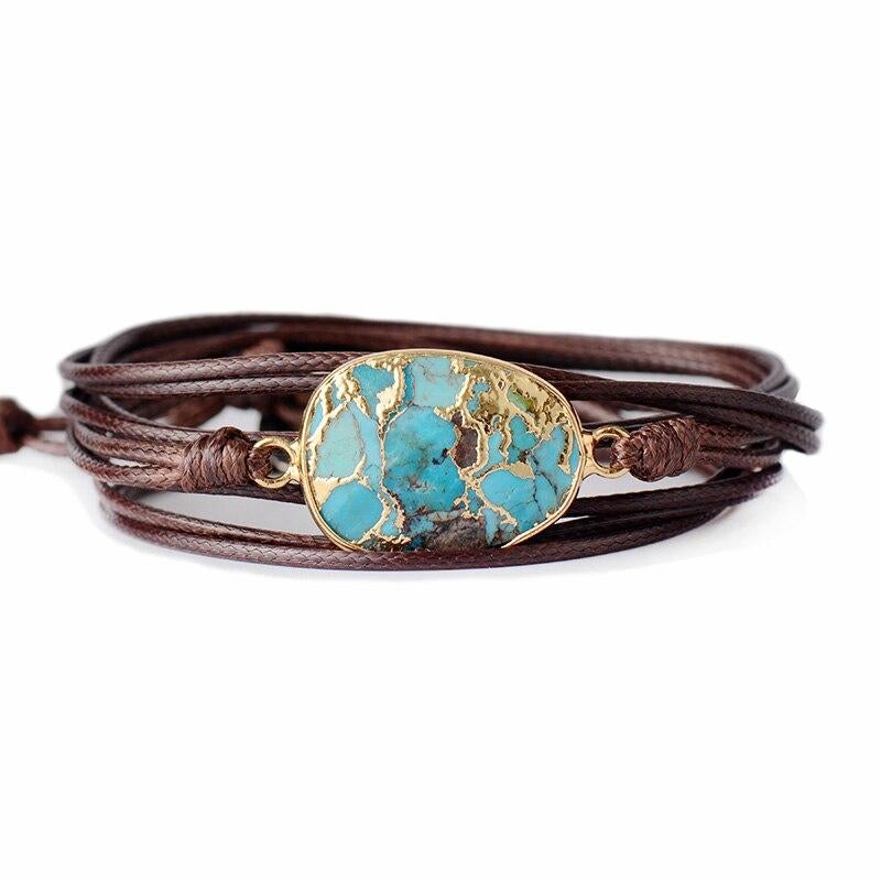 GOUD GEADERDE TURKOOIS ARMBAND