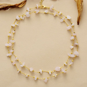 DELICATE ELEGANCE GELAAGDE GOUDEN KETTING VAN TURKOOIS & ROZENKWARTS