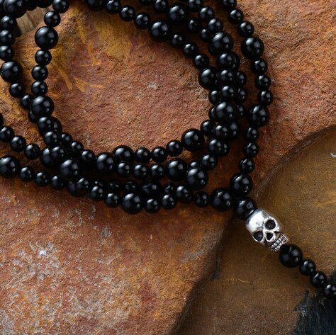 BESCHERMER VAN POSITIVITEIT ZWARTE ONYX ROZENKRANS KETTING