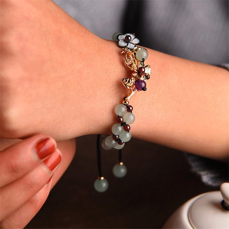 DELICATE SCHELP BLOEM JADE GOUDEN ARMBAND
