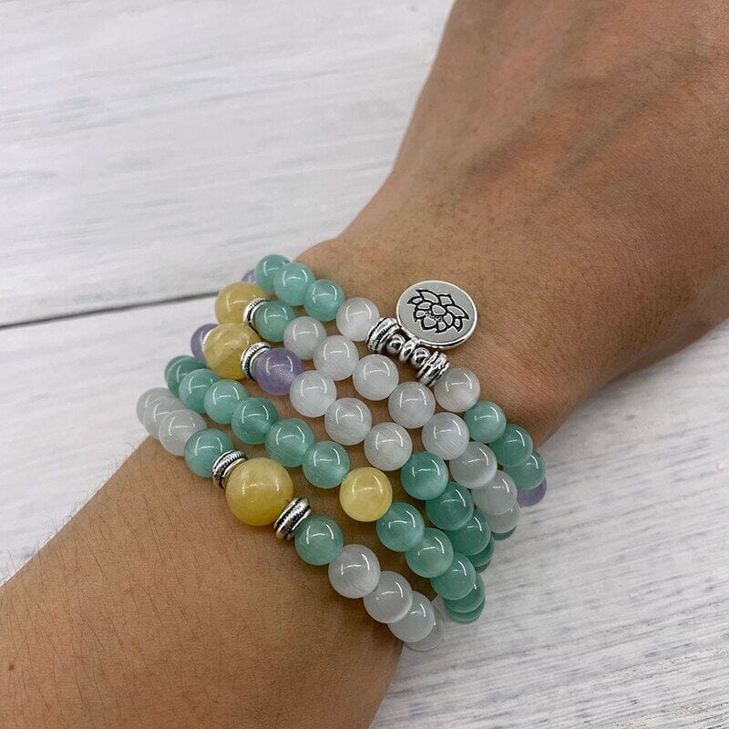 SPIRITUELE OVERVLOED OPAAL & GELE JADE MALA ARMBAND