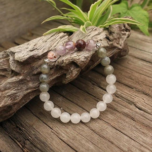 108 NATUURLIJKE LABRADORIET WITTE JADE EN AMETHIST MALA KRALEN KETTING / ARMBAND