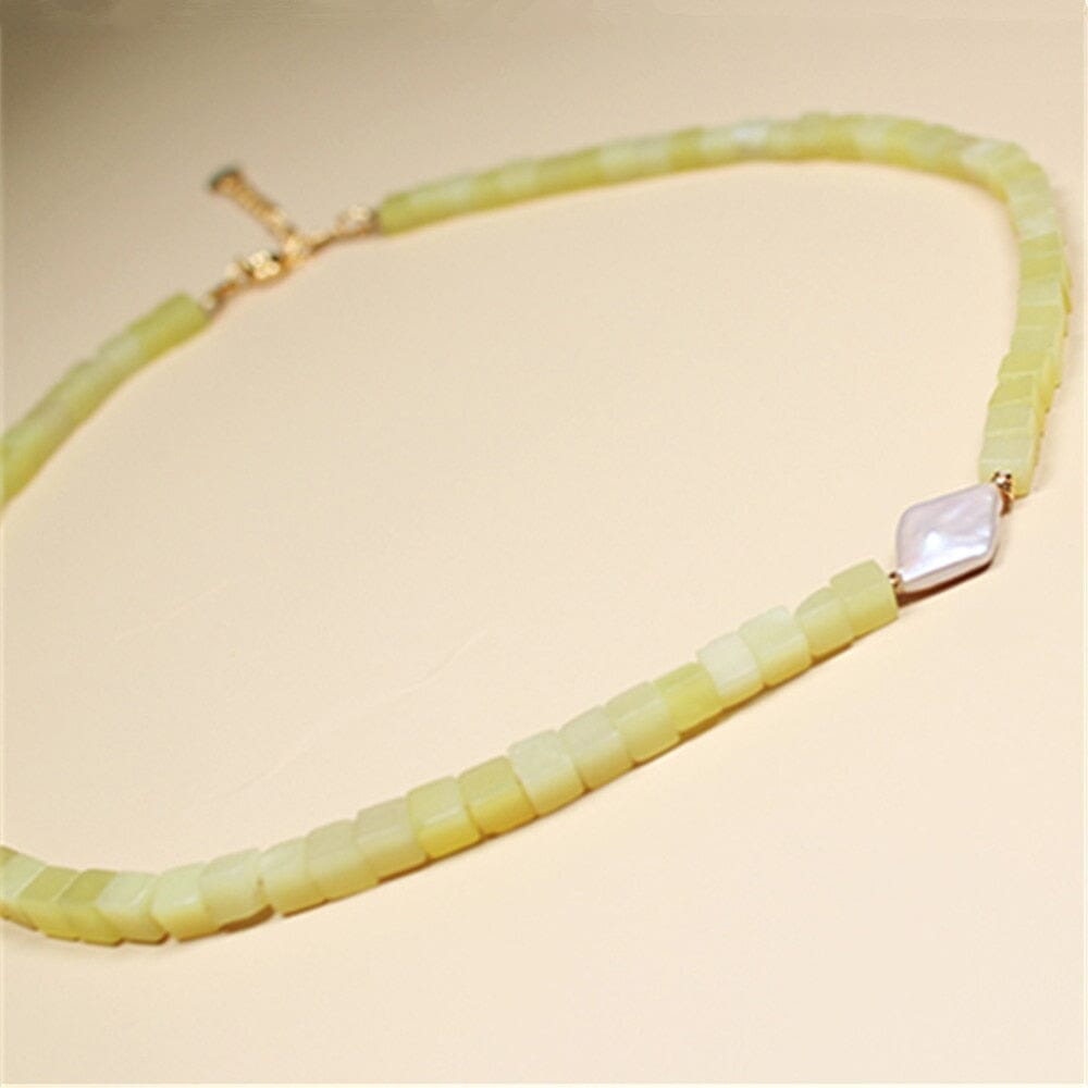 Glinsterende Overvloed Lemon Jade & Parel Ketting